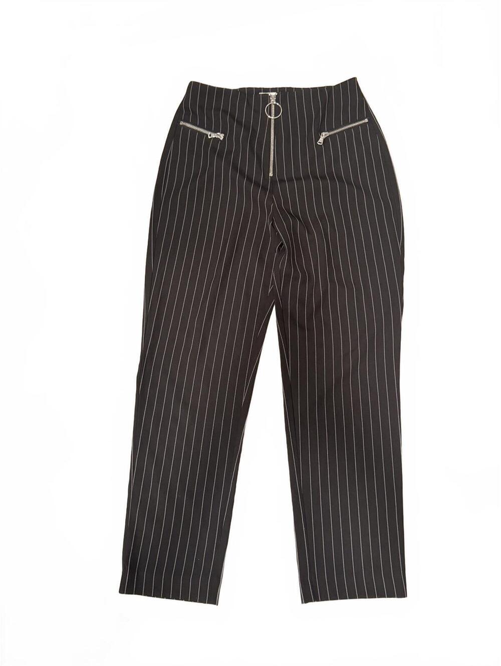 Tiger Mist Black Pinstripe Ring-Zip Straight Leg Pants Size S